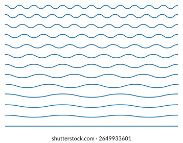 Blue horizontal vector waves lines design element set dividing line water concept stripes
