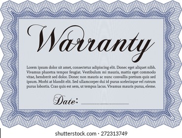 Blue horizontal warranty certificate template