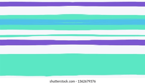 Blue Horizontal Watercolor Seamless Sailor Stripes. Geometric Simple Funky Graffiti Fabrics Texture. Hand Painted Male or Female T-Shirt Winter Banner Design. Blue Waves Watercolor Sailor Stripes