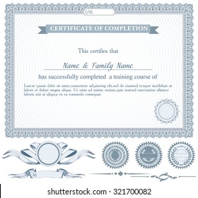 blue horizontally certificate template with additional design elements