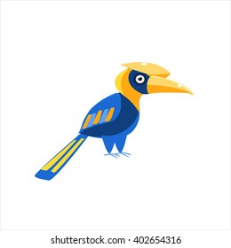 Ilustración Del Vector Llanto De Pájaro Azul Hornbill En Estilo De Caricatura Primitivo Aislado En Fondo Blanco