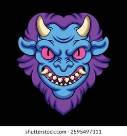 blue horned demon in cartoon illustration style