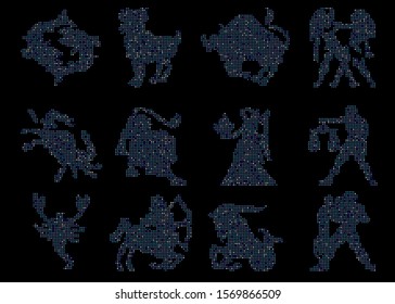 Blue Horoscope. Zodiac signs. Glitter. Vector illustration. EPS 10