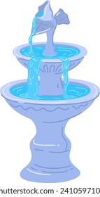 Blue horse fountain statue with water streams. Peaceful water feature for garden, serene decoration. Tranquil outdoor decor vector illustration.