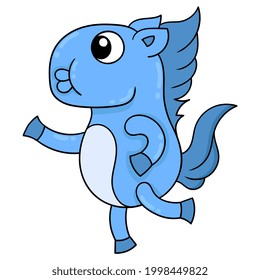 the blue horse is happily walking around while whistling, vector illustration art. doodle icon image kawaii.