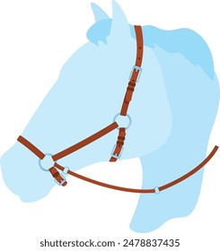 Blue horse head digital artwork. Horse bridle illustration isolated white background. Equestrian gear vector design