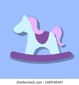 Blue horse icon , Vector flat shadow design. Children's toys concept.
