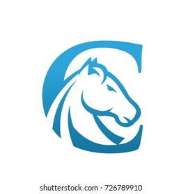 Blue Horse Initial C Single Color Vector Logo