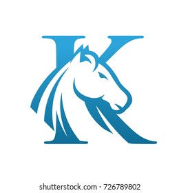Blue Horse Initial K Single Color Vector Logo