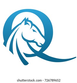 Blue Horse Initial Q Single Color Vector Logo