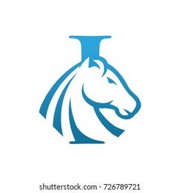 Blue Horse Initial I Single Color Vector Logo