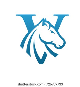 Blue Horse Initial V Single Color Vector Logo