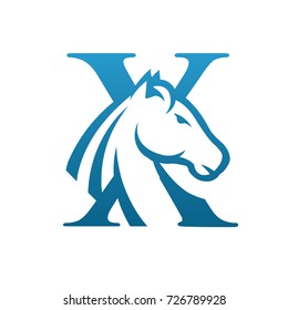 Blue Horse Initial X Single Color Vector Logo