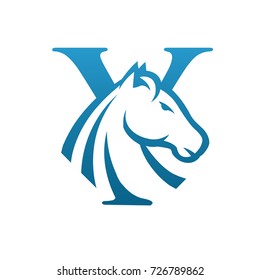 Blue Horse Initial Y Single Color Vector Logo
