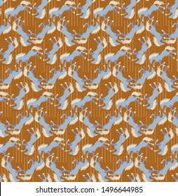 blue horse and lines on brown background. Seamless pattern for textile/ interior design/ papper and etc. Trendy style.