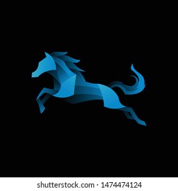blue horse logo icon template geometric  vector with dark background, look modern and minimalist