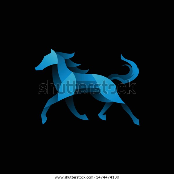 Blue Horse Logo Icon Template Geometric Stock Vector (Royalty Free