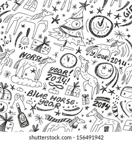 blue horse new year - seamless background
