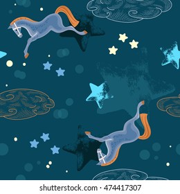 Blue horse on pattern for seamless