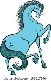 blue horse prepare to race