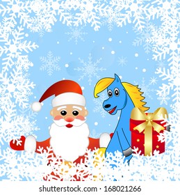 blue horse and Santa Claus,vector illustration