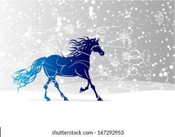 Blue horse sketch for your design. Symbol of 2014 year