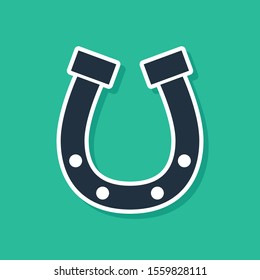 Blue Horseshoe icon isolated on green background.  Vector Illustration