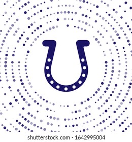 Blue Horseshoe icon isolated on white background. Abstract circle random dots. Vector Illustration