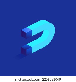 Blue horseshoe magnet icon in isometric view. Magnetic power, gravitation, source of magnetism concept. Attracting profit and money in business symbol. Vector illustration isolated on white background