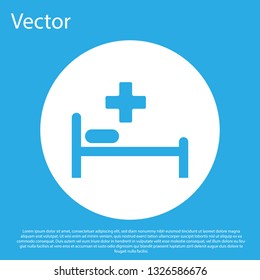 Blue Hospital Bed with Medical symbol of the Emergency - Star of Life icon isolated on blue background. White circle button. Flat design. Vector Illustration