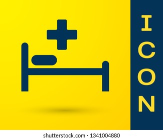 Blue Hospital Bed with Medical symbol of the Emergency - Star of Life icon isolated on yellow background. Vector Illustration