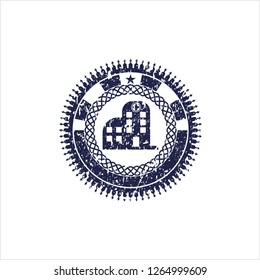 Blue hospital icon inside grunge style stamp