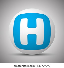 Blue Hospital Sign icon on white sphere