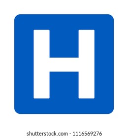Blue hospital sign with the letter h icon flat vector icon for apps and websites