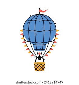 Blue Hot Air Balloon as Aircraft Flying in the Air Vector Illustration