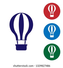 Blue Hot air balloon icon isolated on white background. Air transport for travel. Set color icon in circle buttons. Vector Illustration