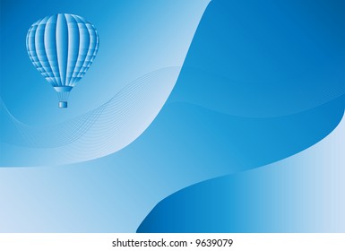 Blue hot air balloon on abstract background