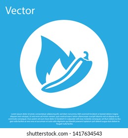 Blue Hot chili pepper pod icon isolated on blue background. Design for grocery, culinary products, seasoning and spice package, cooking book. White circle button. Vector Illustration