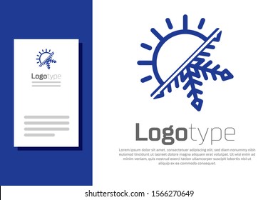 Blue Hot and cold symbol. Sun and snowflake icon isolated on white background. Winter and summer symbol. Logo design template element. Vector Illustration