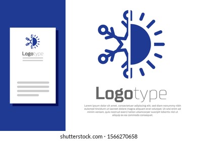 Blue Hot and cold symbol. Sun and snowflake icon isolated on white background. Winter and summer symbol. Logo design template element. Vector Illustration
