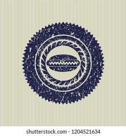 Blue hot dog icon inside distress rubber stamp with grunge texture
