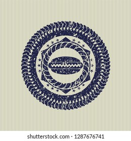 Blue hot dog icon inside distressed grunge style stamp