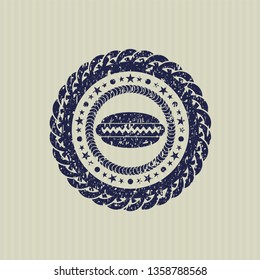 Blue hot dog icon inside rubber grunge texture seal