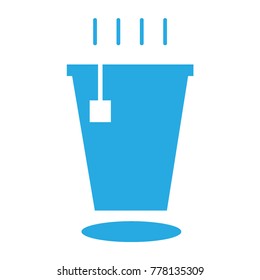 blue hot tea cup is smoking icon and with shadow same colour 