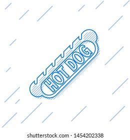 Blue Hotdog sandwich line icon isolated on white background. Sausage icon. Fast food sign. Vector Illustration