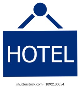 Blue hotel icon with white background.