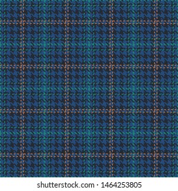 Blue houndstooth vector seamless pattern with green, orange and black stripes