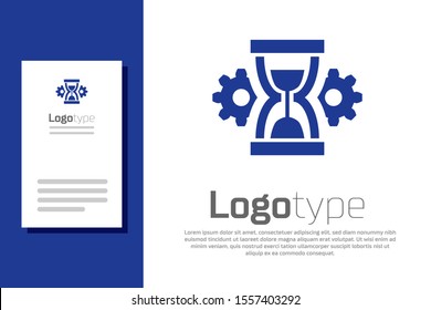 Blue Hourglass and gear icon isolated on white background. Time Management symbol. Clock and gear icon. Productivity symbol. Logo design template element. Vector Illustration