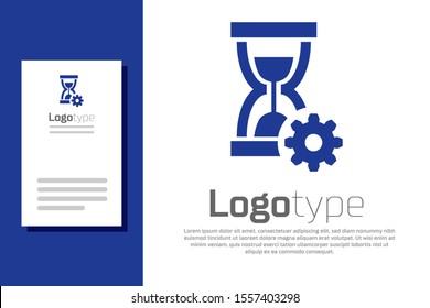 Blue Hourglass and gear icon isolated on white background. Time Management symbol. Clock and gear icon. Productivity symbol. Logo design template element. Vector Illustration
