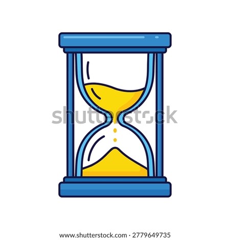 A blue hourglass with yellow sand, representing time, deadlines, and the passage of moments.
